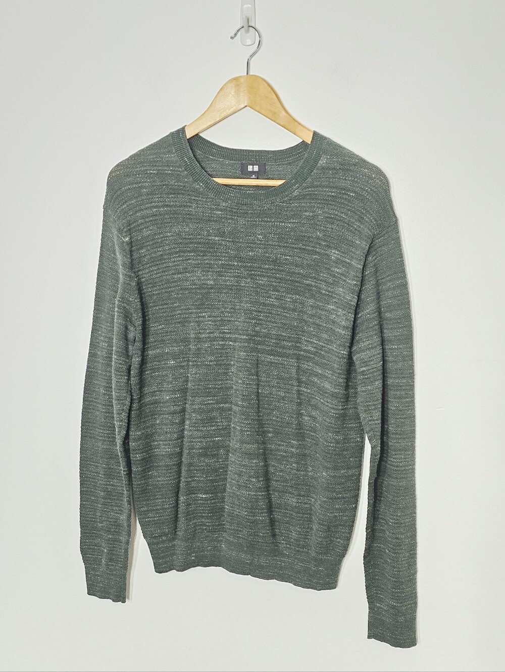 Uniqlo Men's Green Crewneck Cotton Wool Blend Long Sleeves Casual Sweater Medium